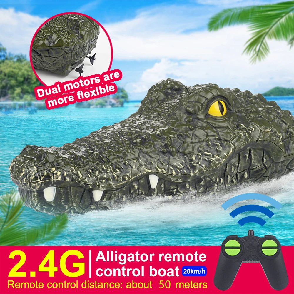 RC Crocodile Head Boat Ship Toy Simulation  2.4G Remote Control Joke Alligator Decoy Electric Toys Summer Water  Spoof Toys gift