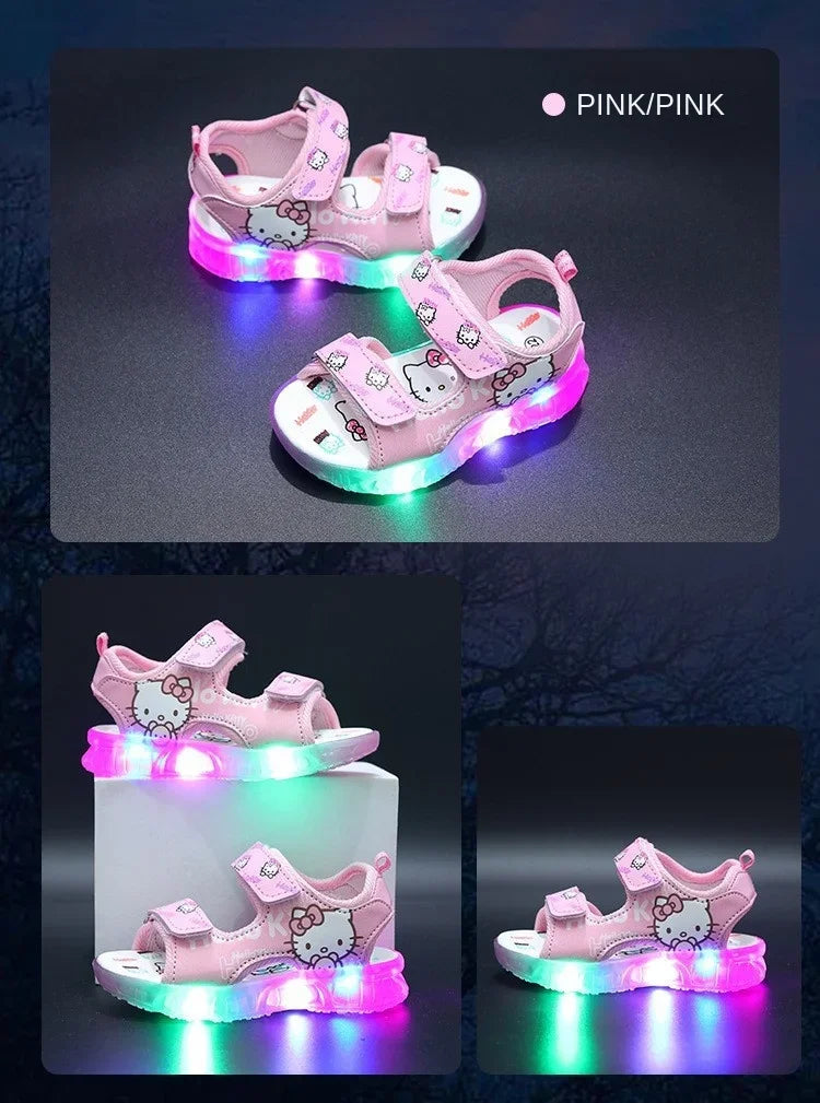 2025 Summer New Baby Girls Led Light Sandals Cute Hello Kitty Children's Casual Shoes Anti-slip Kids Beach Shoes Outdoor Shoes