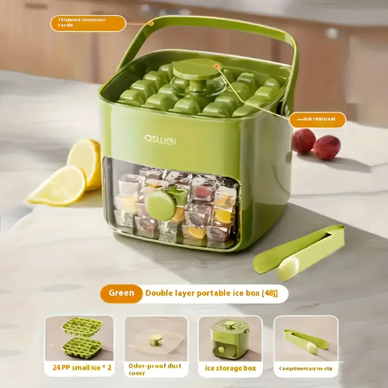 Extra-Large 48-Ice Cube Maker with Easy Glide Double Layer Food-Grade Tray for Refrigerator Perfect for Whiskey & Cocktails