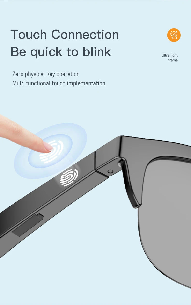 Touch Based Intelligent Bluetooth Glasses with Bone Conduction For Outdoor Sports Calls Sunglasses Business Wireless Headphones