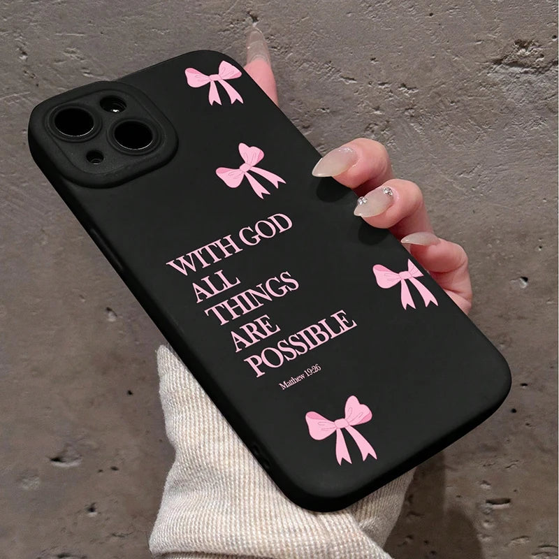 inimalist Pink Girly Bow Slogan Phone Case For iPhone 17 16 15 14 13 12 11 Pro Max XS X XR 7 8 Plus 16E SE2 Soft Silicone Cover
