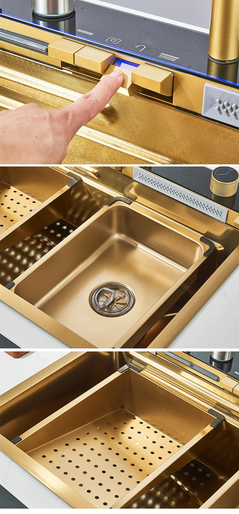 304 Stainless Steel Kitchen Sink with Digital Display Waterfall Faucet, Multifunctional 75*45cm Large Single Slot Whale Sink