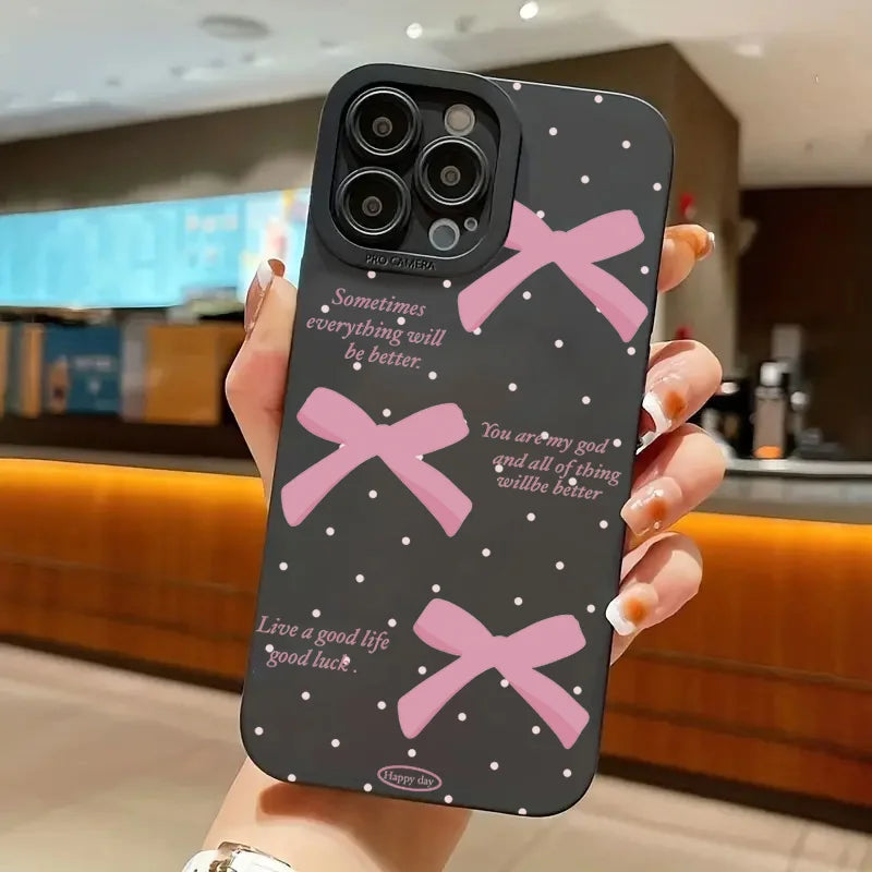 inimalist Pink Girly Bow Slogan Phone Case For iPhone 17 16 15 14 13 12 11 Pro Max XS X XR 7 8 Plus 16E SE2 Soft Silicone Cover