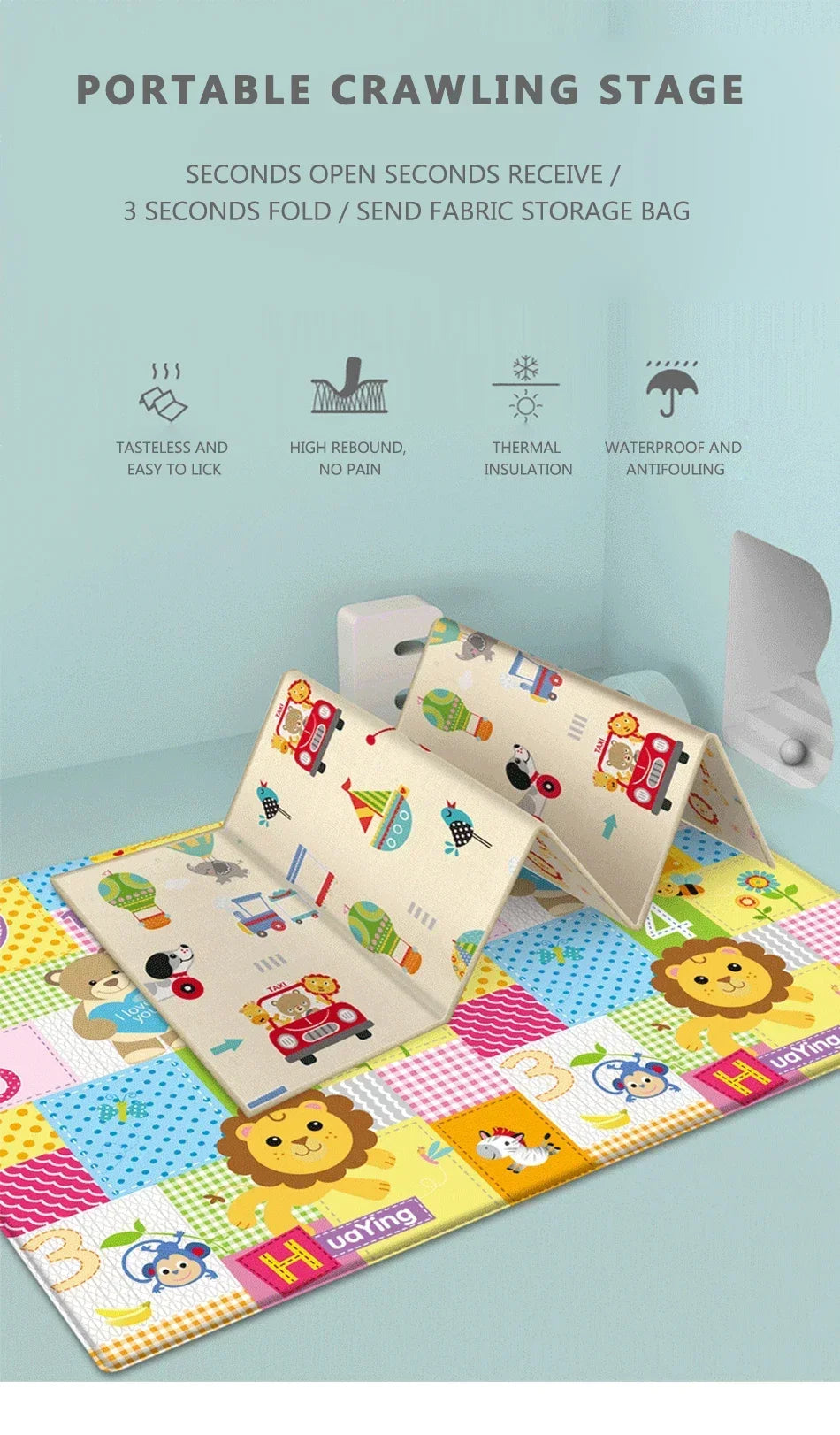 Baby Floor Play Mat Thickened and Ultra-soft Playpen Mat Baby Foldable Crawling Mat Children's Educational Activity Carpet