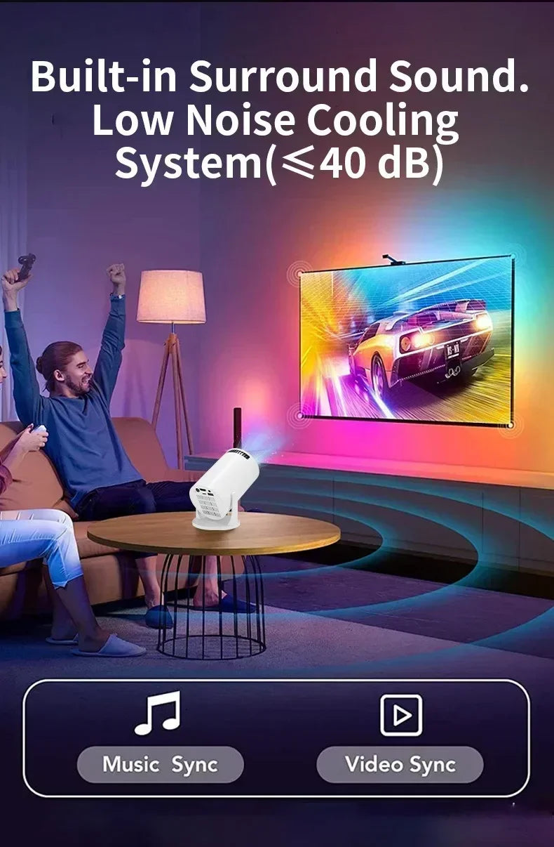 Pocket-Sized 1080P Smart Projector | 270° Adjustable Lens | Wireless Screen Mirroring | Indoor/Outdoor