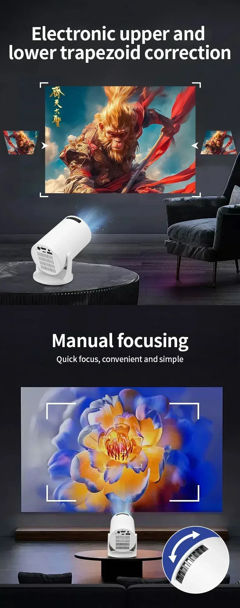 Pocket-Sized 1080P Smart Projector | 270° Adjustable Lens | Wireless Screen Mirroring | Indoor/Outdoor