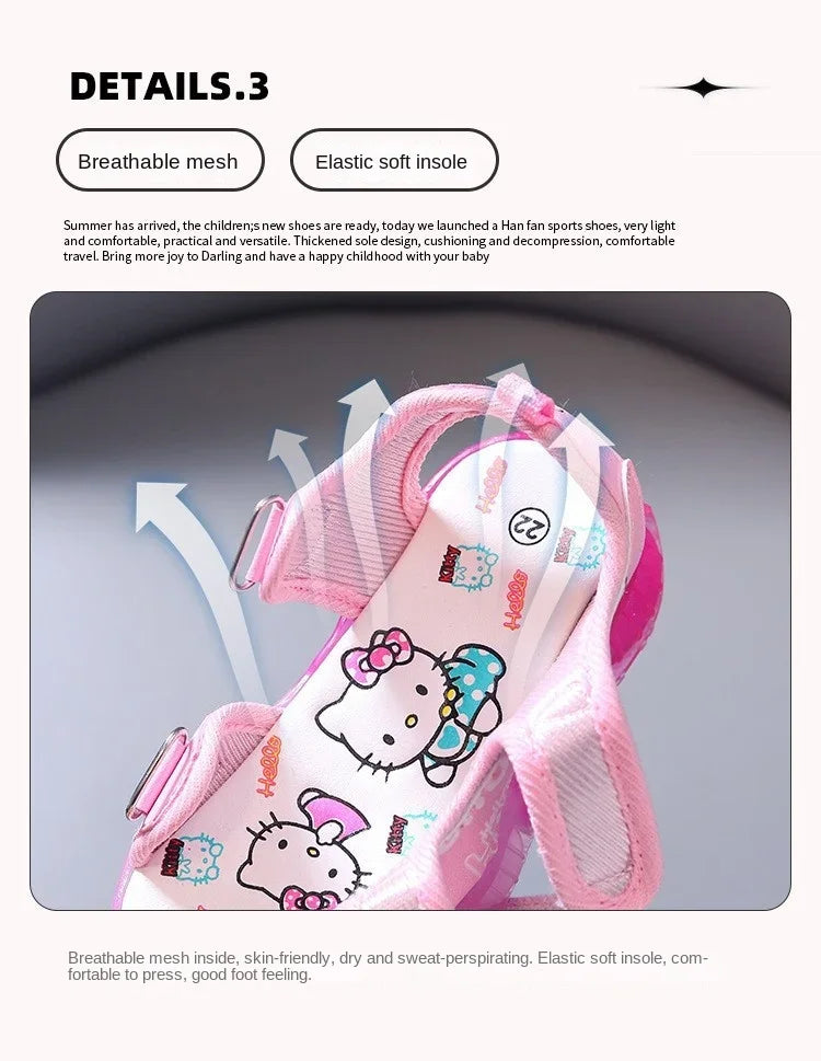 2025 Summer New Baby Girls Led Light Sandals Cute Hello Kitty Children's Casual Shoes Anti-slip Kids Beach Shoes Outdoor Shoes