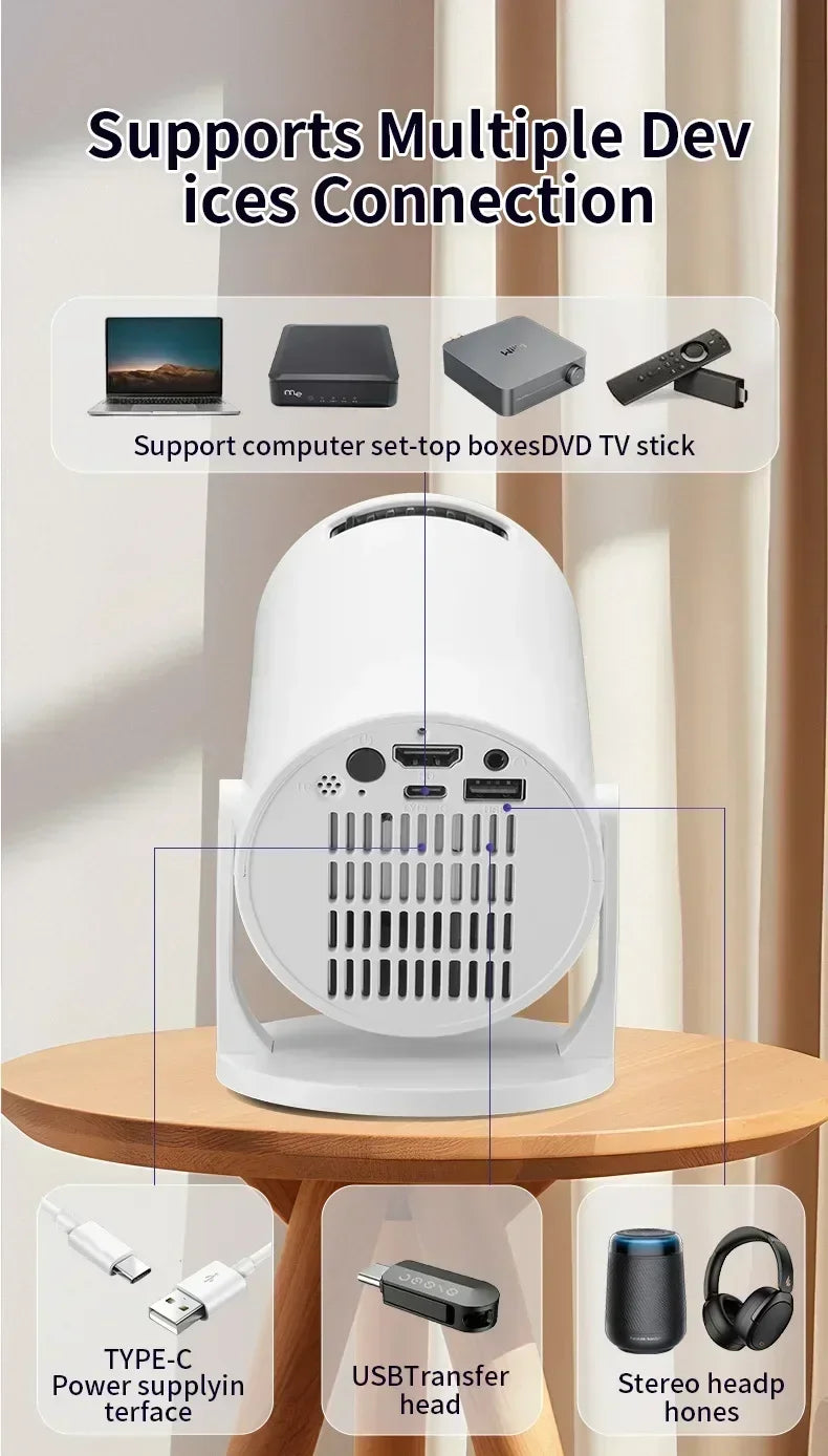 Pocket-Sized 1080P Smart Projector | 270° Adjustable Lens | Wireless Screen Mirroring | Indoor/Outdoor