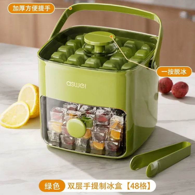 Extra-Large 48-Ice Cube Maker with Easy Glide Double Layer Food-Grade Tray for Refrigerator Perfect for Whiskey & Cocktails