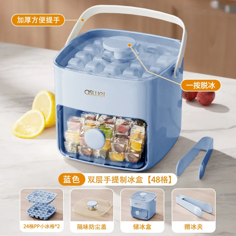 Extra-Large 48-Ice Cube Maker with Easy Glide Double Layer Food-Grade Tray for Refrigerator Perfect for Whiskey & Cocktails