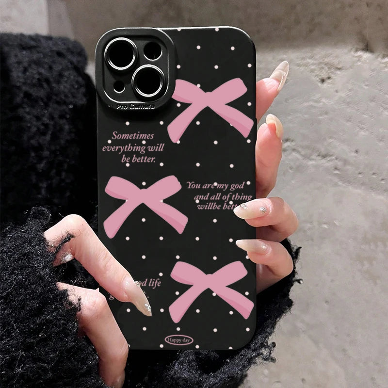 inimalist Pink Girly Bow Slogan Phone Case For iPhone 17 16 15 14 13 12 11 Pro Max XS X XR 7 8 Plus 16E SE2 Soft Silicone Cover