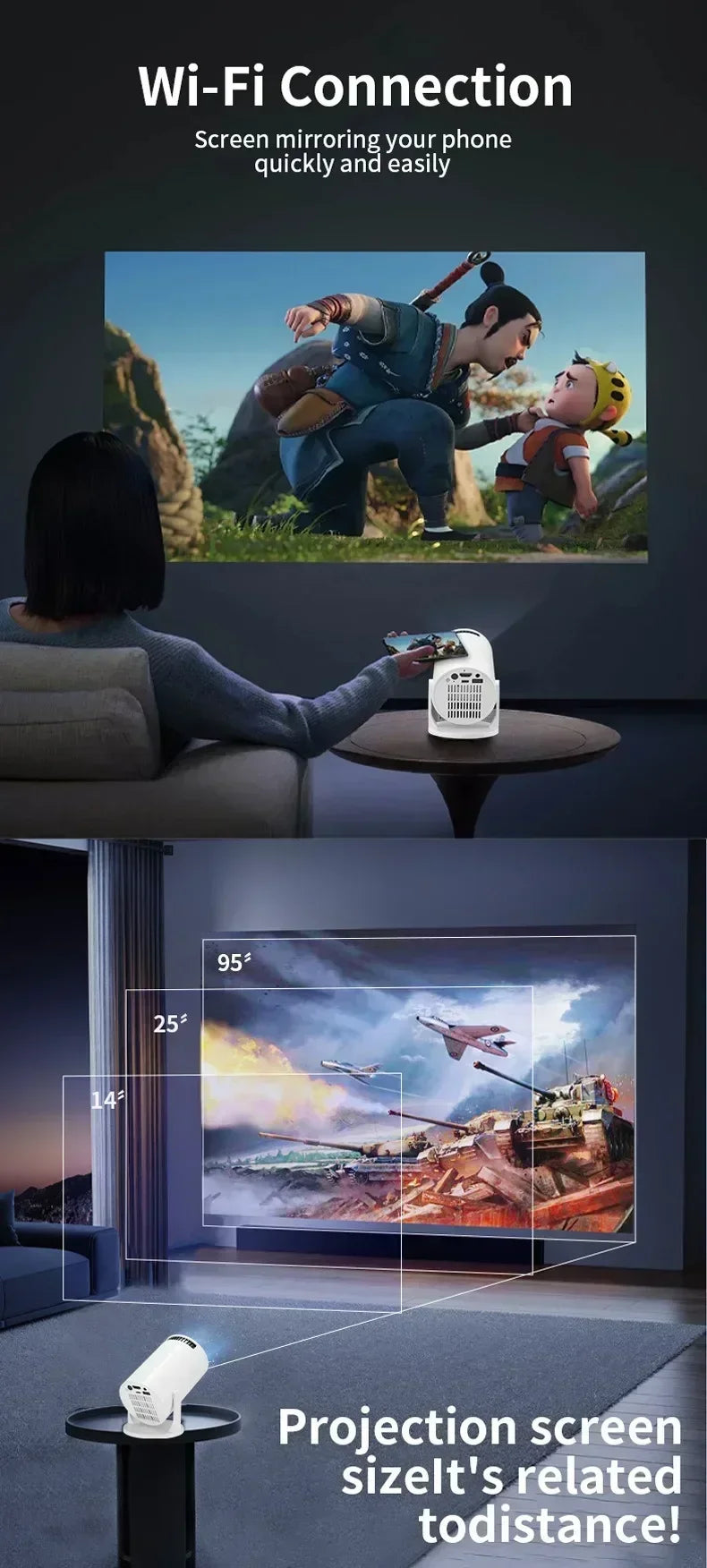 Pocket-Sized 1080P Smart Projector | 270° Adjustable Lens | Wireless Screen Mirroring | Indoor/Outdoor