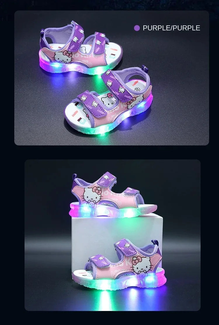 2025 Summer New Baby Girls Led Light Sandals Cute Hello Kitty Children's Casual Shoes Anti-slip Kids Beach Shoes Outdoor Shoes