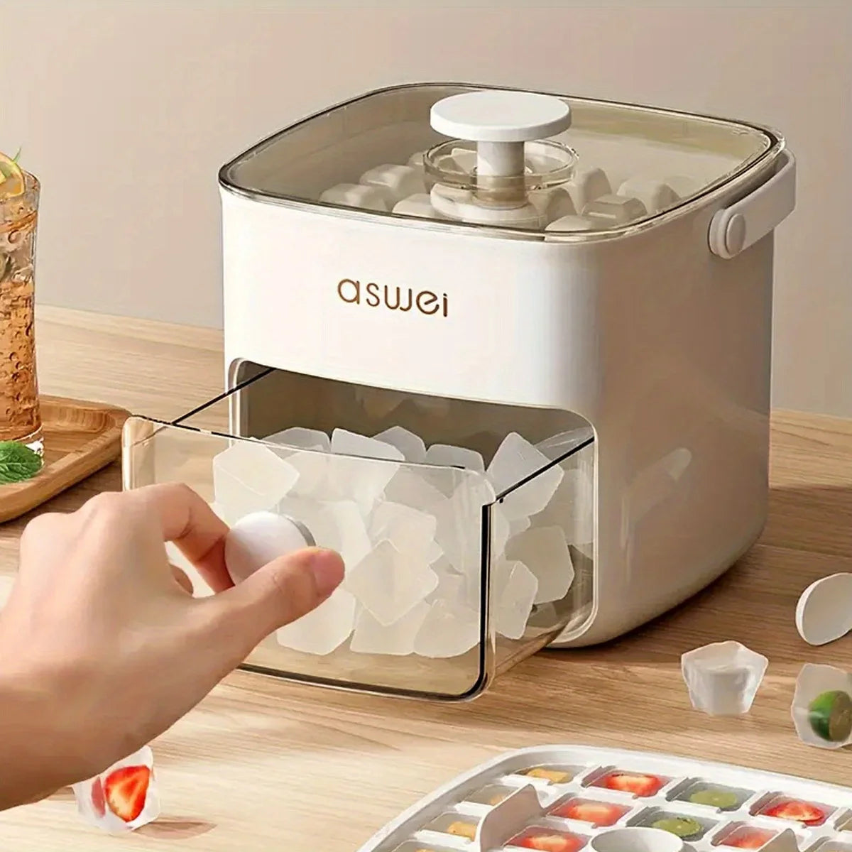 Extra-Large 48-Ice Cube Maker with Easy Glide Double Layer Food-Grade Tray for Refrigerator Perfect for Whiskey & Cocktails