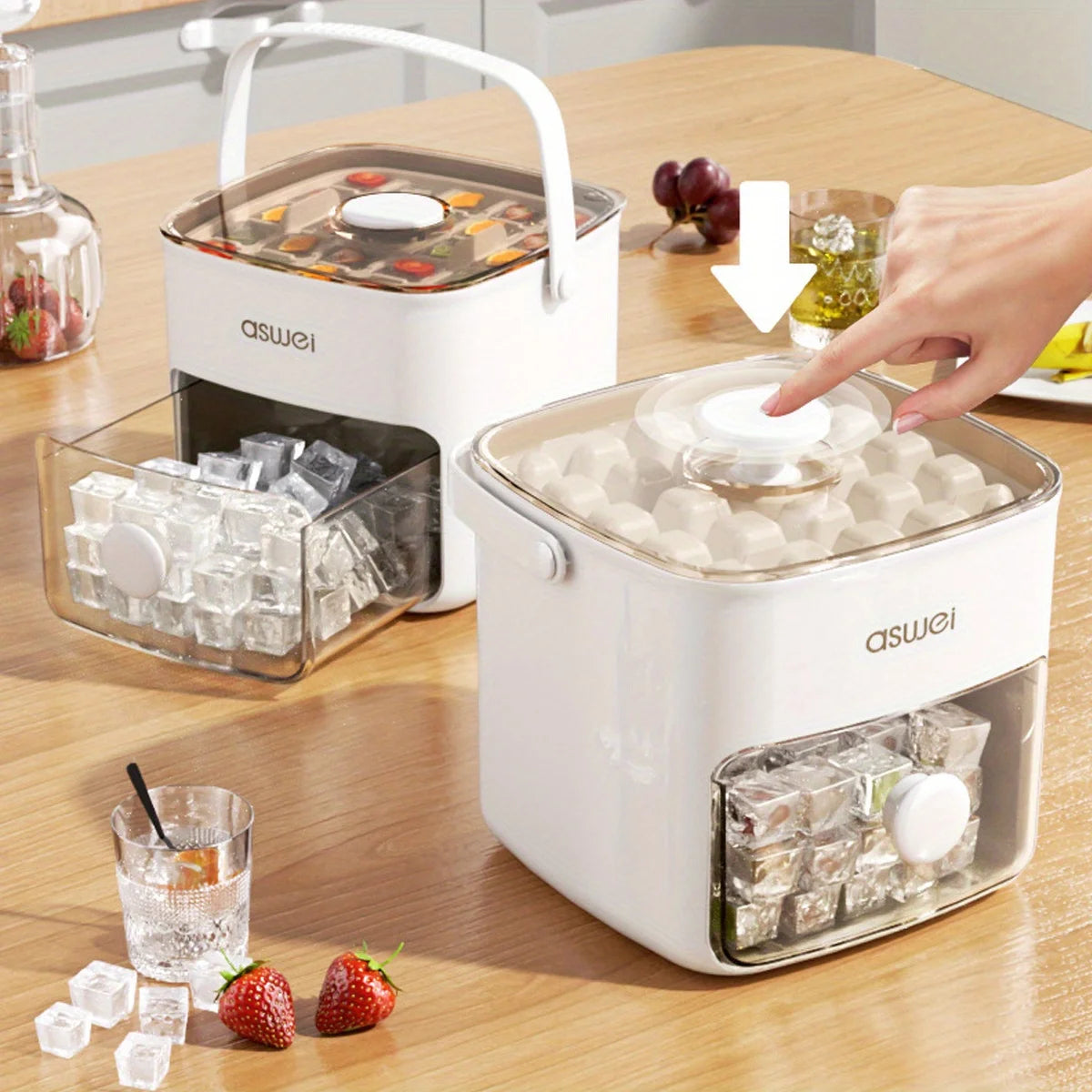 Extra-Large 48-Ice Cube Maker with Easy Glide Double Layer Food-Grade Tray for Refrigerator Perfect for Whiskey & Cocktails