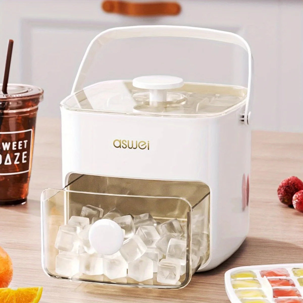 Extra-Large 48-Ice Cube Maker with Easy Glide Double Layer Food-Grade Tray for Refrigerator Perfect for Whiskey & Cocktails