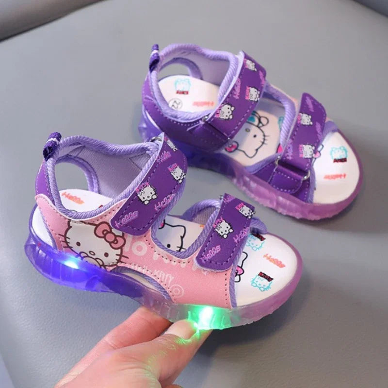 2025 Summer New Baby Girls Led Light Sandals Cute Hello Kitty Children's Casual Shoes Anti-slip Kids Beach Shoes Outdoor Shoes
