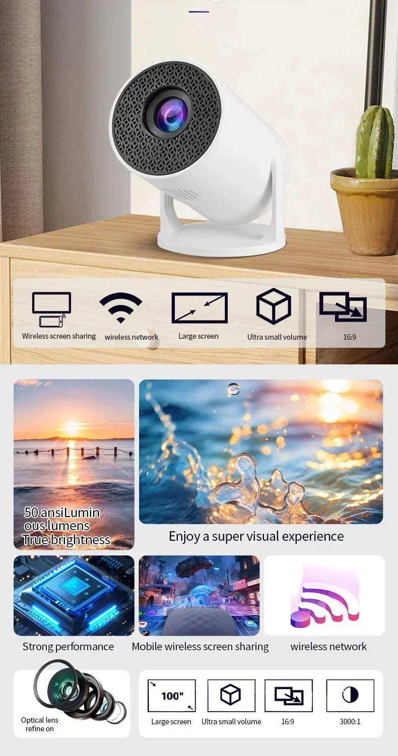 Pocket-Sized 1080P Smart Projector | 270° Adjustable Lens | Wireless Screen Mirroring | Indoor/Outdoor