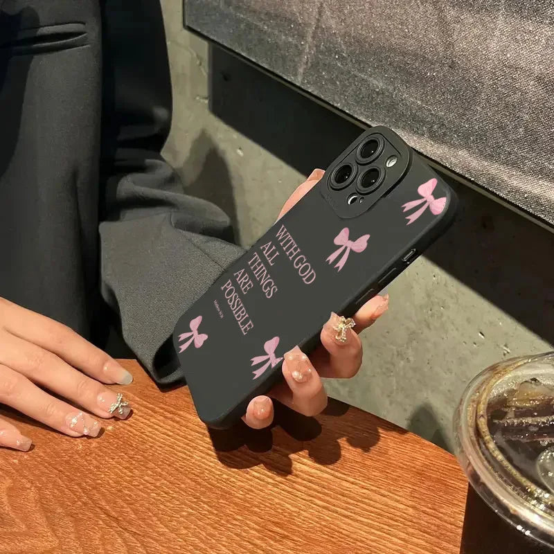 inimalist Pink Girly Bow Slogan Phone Case For iPhone 17 16 15 14 13 12 11 Pro Max XS X XR 7 8 Plus 16E SE2 Soft Silicone Cover