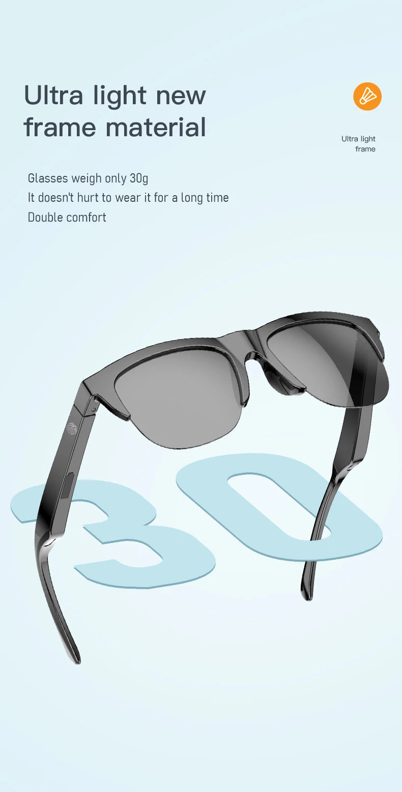 Touch Based Intelligent Bluetooth Glasses with Bone Conduction For Outdoor Sports Calls Sunglasses Business Wireless Headphones