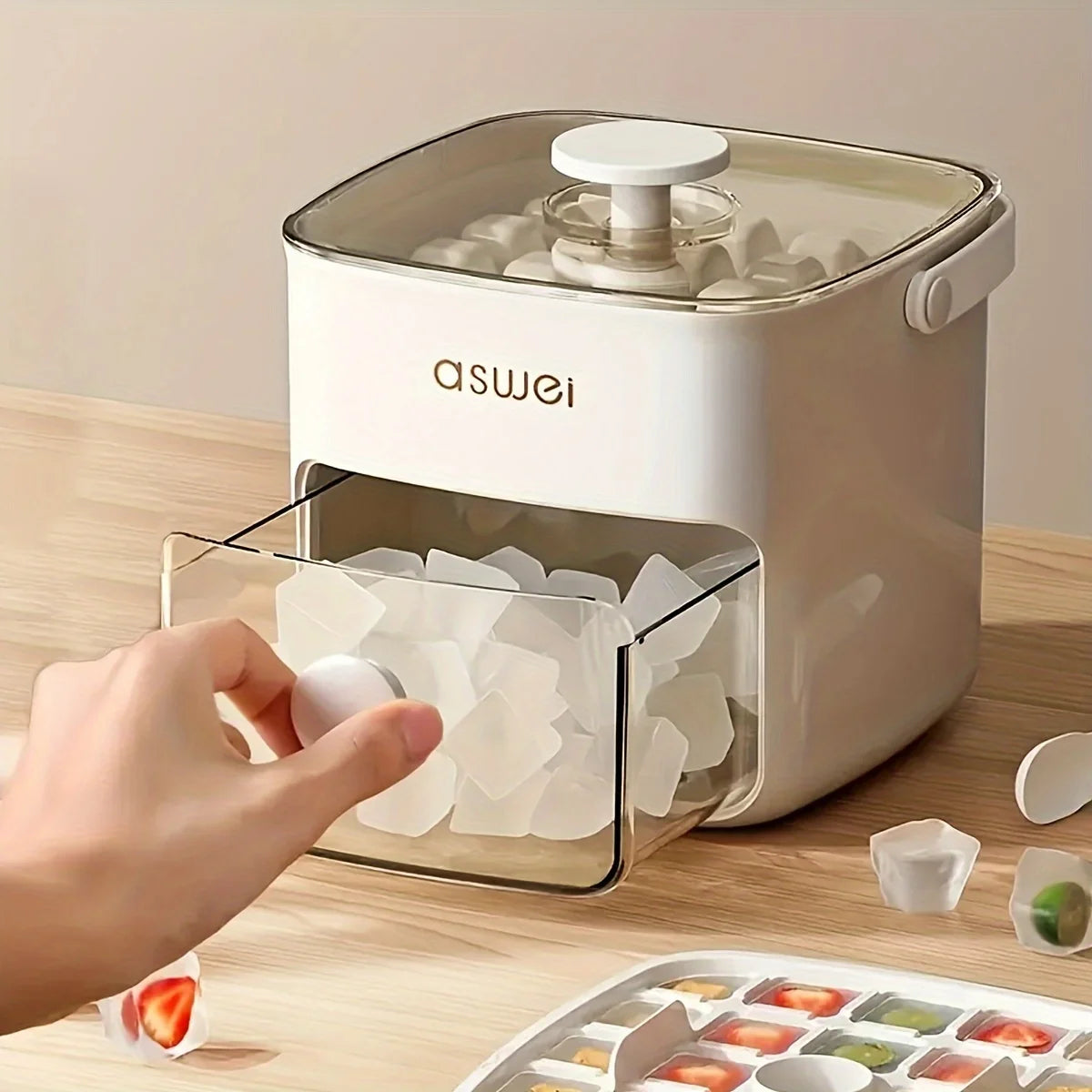 Extra-Large 48-Ice Cube Maker with Easy Glide Double Layer Food-Grade Tray for Refrigerator Perfect for Whiskey & Cocktails