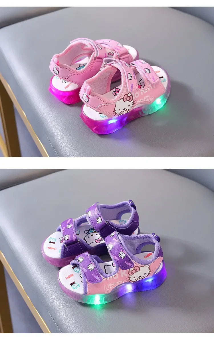 2025 Summer New Baby Girls Led Light Sandals Cute Hello Kitty Children's Casual Shoes Anti-slip Kids Beach Shoes Outdoor Shoes