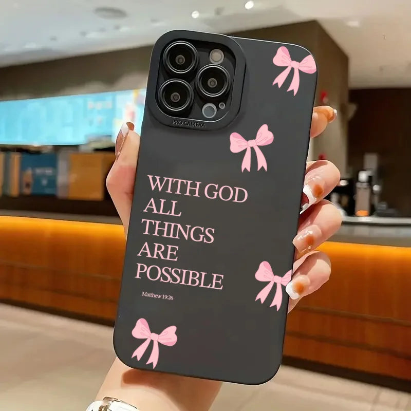 inimalist Pink Girly Bow Slogan Phone Case For iPhone 17 16 15 14 13 12 11 Pro Max XS X XR 7 8 Plus 16E SE2 Soft Silicone Cover