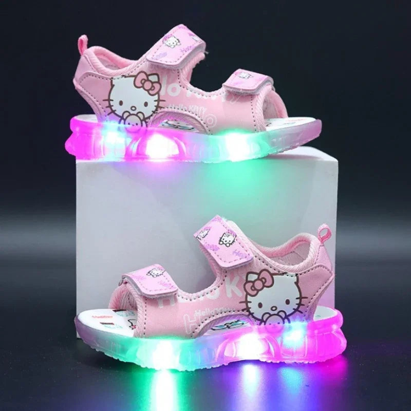 2025 Summer New Baby Girls Led Light Sandals Cute Hello Kitty Children's Casual Shoes Anti-slip Kids Beach Shoes Outdoor Shoes