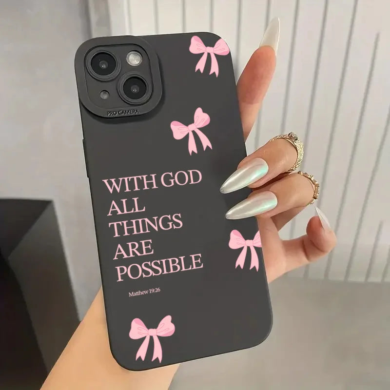 inimalist Pink Girly Bow Slogan Phone Case For iPhone 17 16 15 14 13 12 11 Pro Max XS X XR 7 8 Plus 16E SE2 Soft Silicone Cover