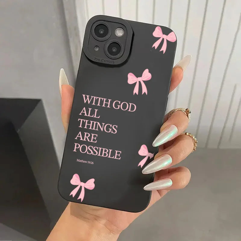 inimalist Pink Girly Bow Slogan Phone Case For iPhone 17 16 15 14 13 12 11 Pro Max XS X XR 7 8 Plus 16E SE2 Soft Silicone Cover