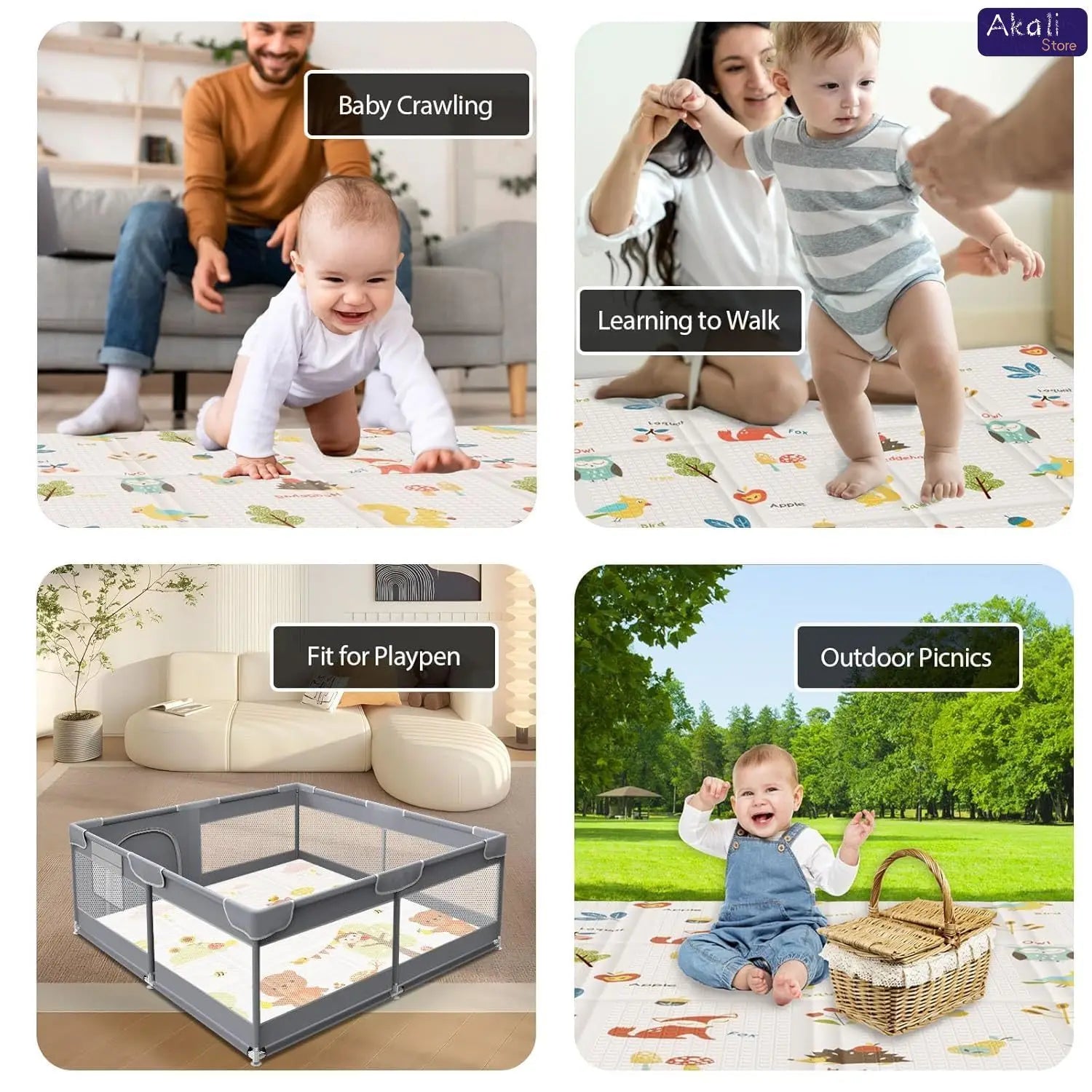 Baby Floor Play Mat Thickened and Ultra-soft Playpen Mat Baby Foldable Crawling Mat Children's Educational Activity Carpet