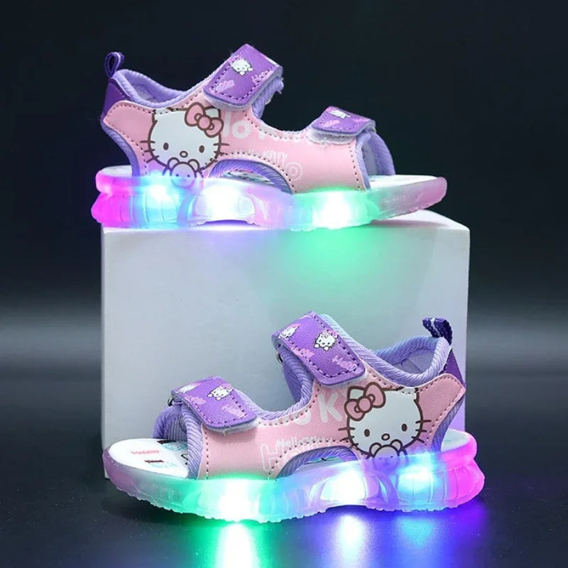 2025 Summer New Baby Girls Led Light Sandals Cute Hello Kitty Children's Casual Shoes Anti-slip Kids Beach Shoes Outdoor Shoes