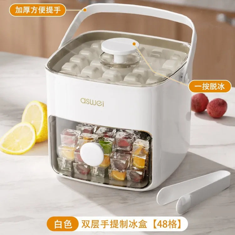 Extra-Large 48-Ice Cube Maker with Easy Glide Double Layer Food-Grade Tray for Refrigerator Perfect for Whiskey & Cocktails