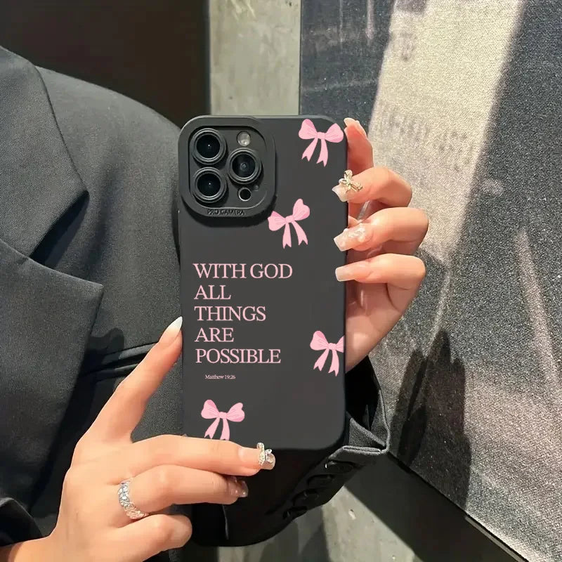 inimalist Pink Girly Bow Slogan Phone Case For iPhone 17 16 15 14 13 12 11 Pro Max XS X XR 7 8 Plus 16E SE2 Soft Silicone Cover