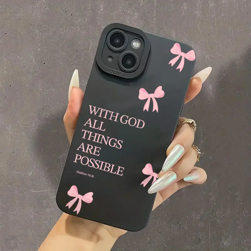 inimalist Pink Girly Bow Slogan Phone Case For iPhone 17 16 15 14 13 12 11 Pro Max XS X XR 7 8 Plus 16E SE2 Soft Silicone Cover